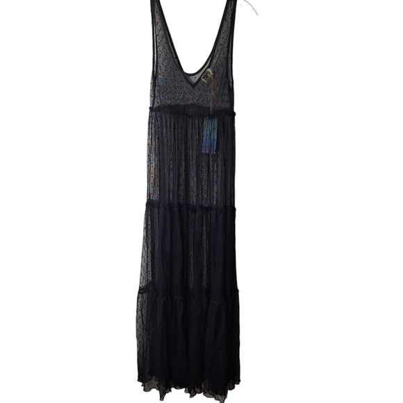 NEW Show Me Your Mumu Black XS Sheer Sleeveless Swiss Dot Maxi Dress Ruffles - Picture 1 of 15